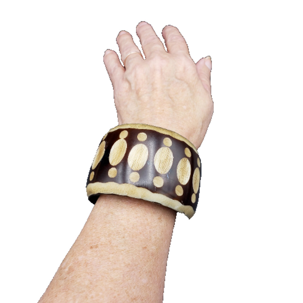 Vintage Carved Wooden Braceletβ Bangle 2" Wide Edgy Tribal Statement bn-1